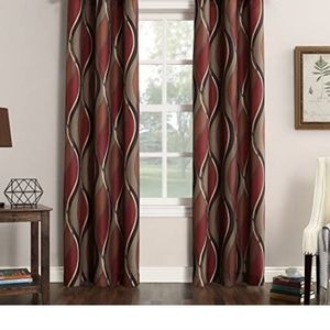 84" Burgandy/Green/Tan curtains and sheers.
